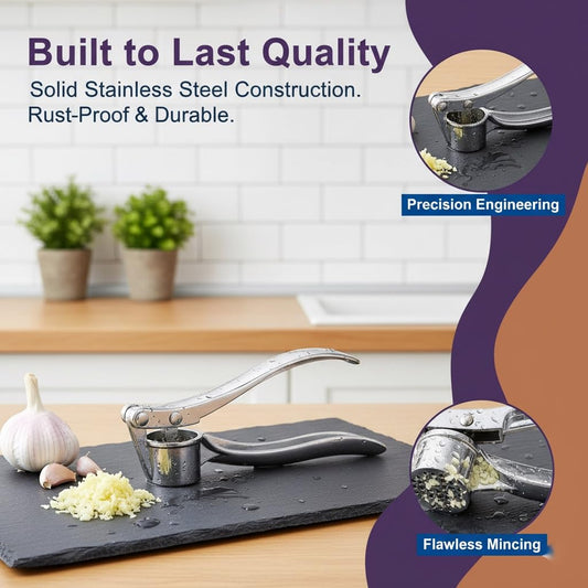 NEONEST Stainless Steel Garlic Press Crusher | Heavy-Duty Handheld Garlic Mincer for Effortless Cooking | Easy to Use & Clean | Essential Kitchen Tool for Fresh Garlic Paste