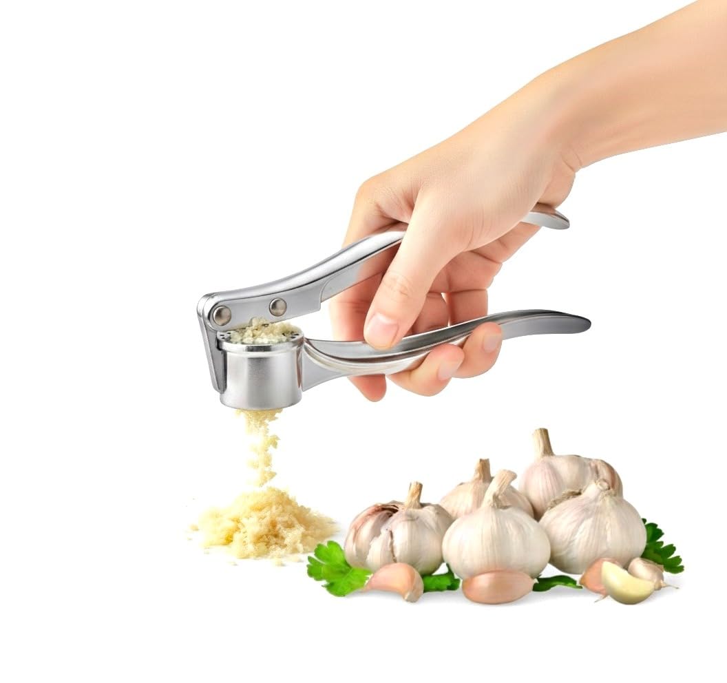 NEONEST Stainless Steel Garlic Press Crusher | Heavy-Duty Handheld Garlic Mincer for Effortless Cooking | Easy to Use & Clean | Essential Kitchen Tool for Fresh Garlic Paste